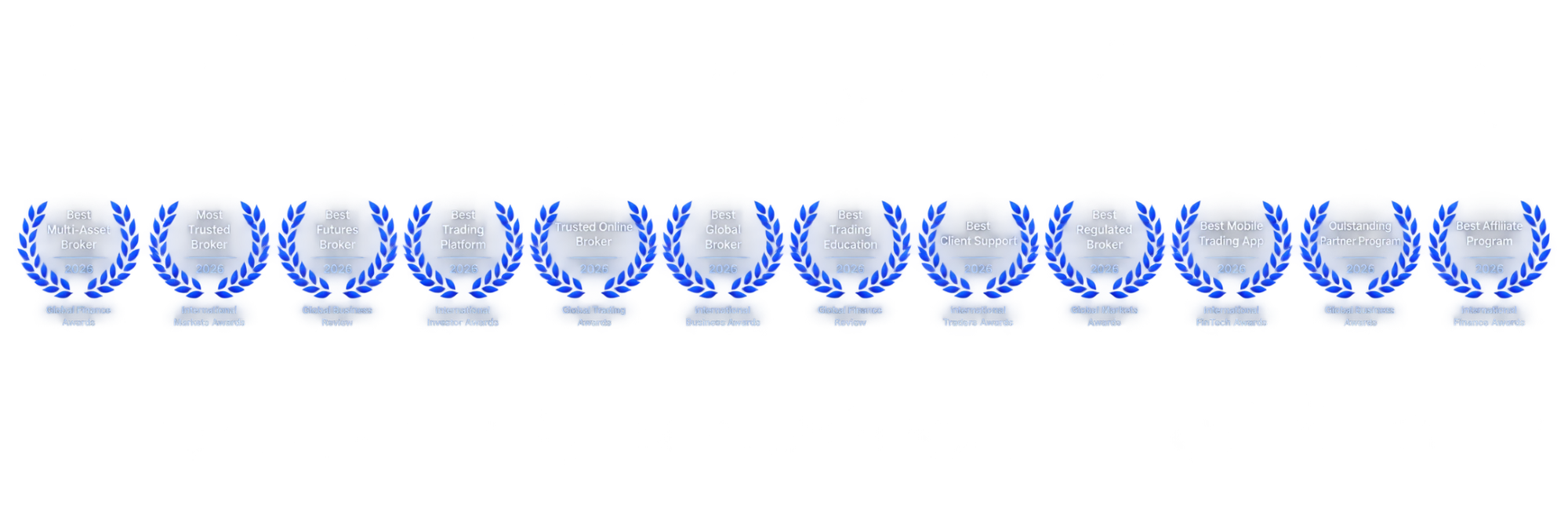 A row of award badges, each naming an award, the awarding body and the year