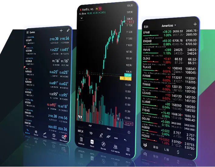 Futures prices on three phone screens