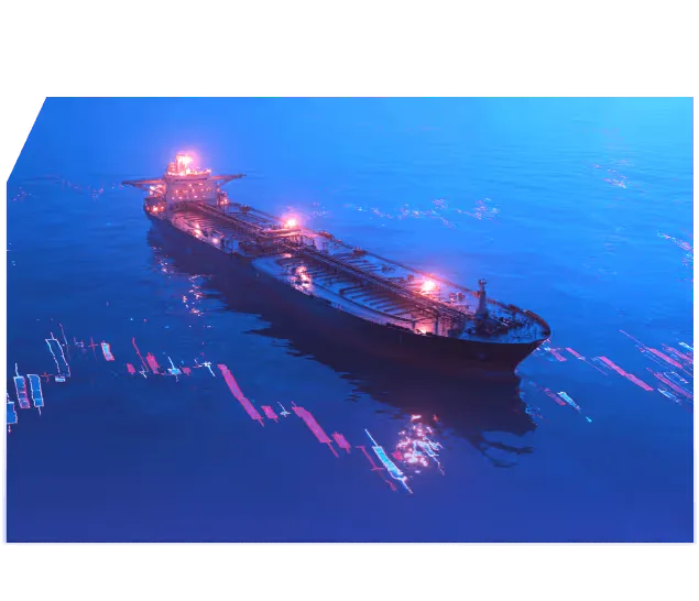An oil tanker at sea at night